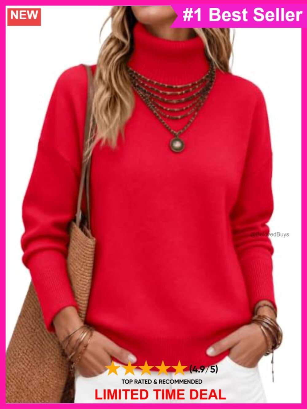 Women's Turtleneck Chunky Knit Pullover Sweater Oversized High Low Hem